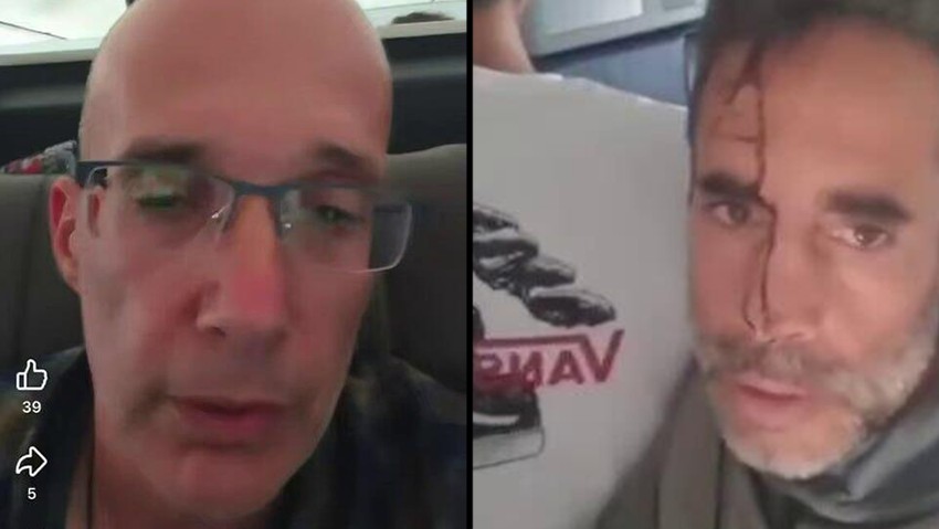 Video still of an Israeli passenger with a bloodied face, recorded aboard FZ1073 after helping subdue the co-pilot